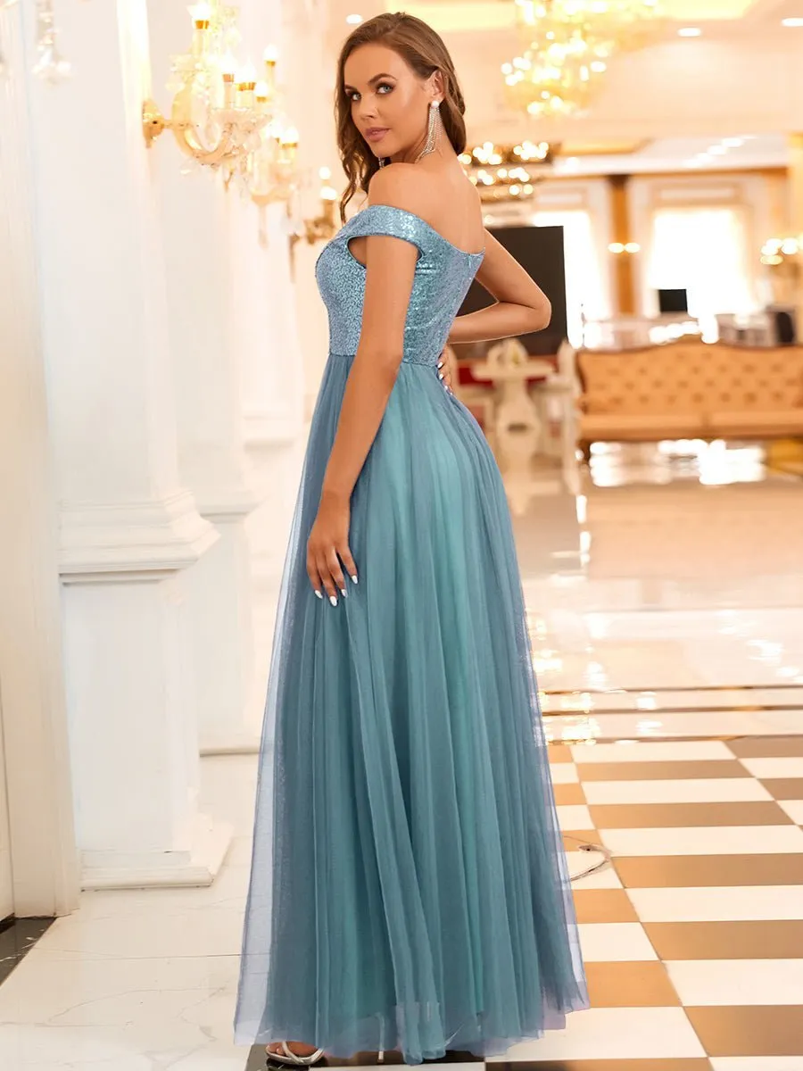 Dorine ball dress with sequins and tulle in dusky blue Express NZ wide