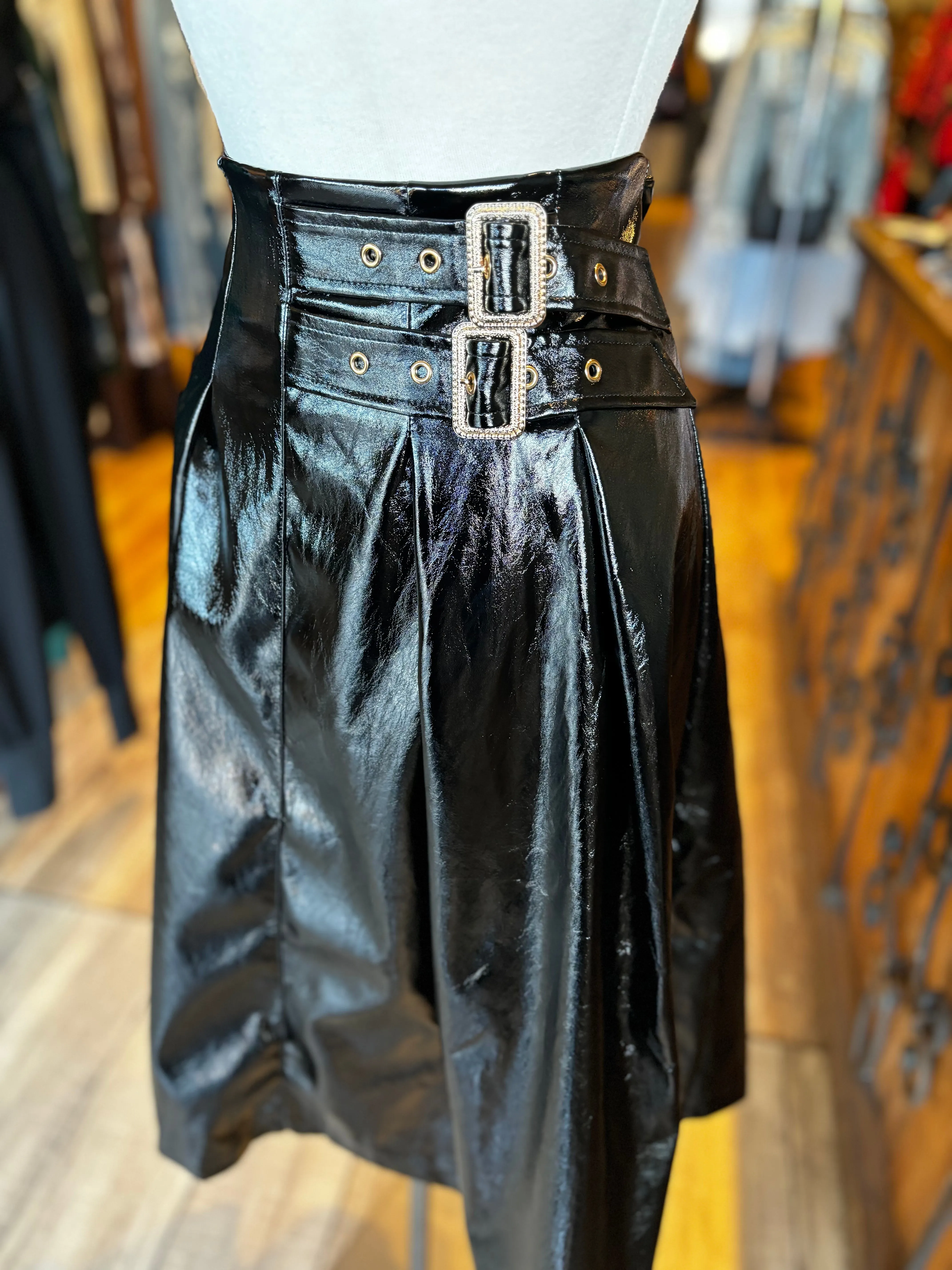 Double Belted Leather Skirt