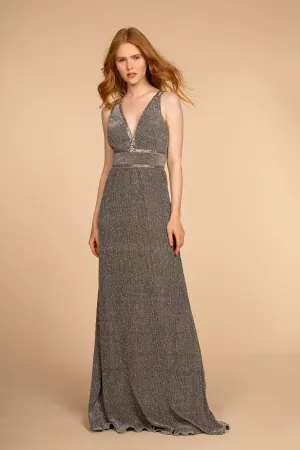 Double Waist-Bands V-Neck Long Dress w/ Strap Back
