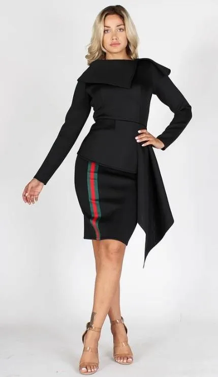 Draped Collar Midi Dress
