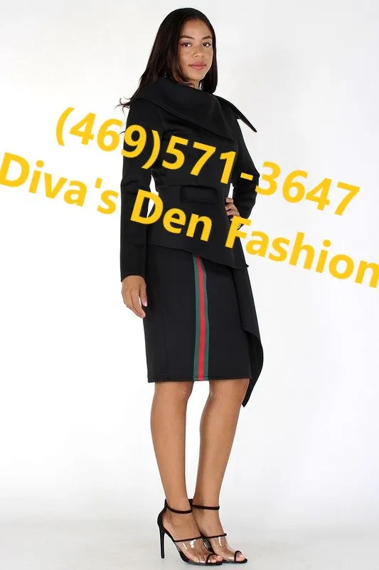 Draped Collar Midi Dress