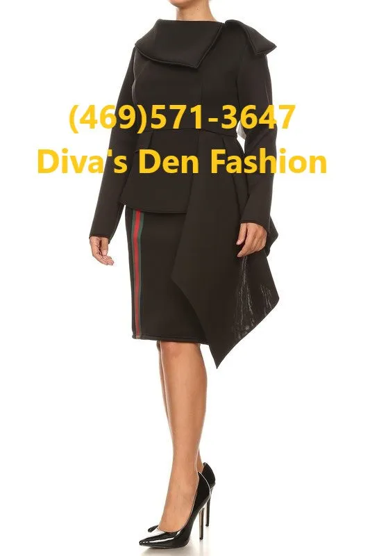 Draped Collar Midi Dress
