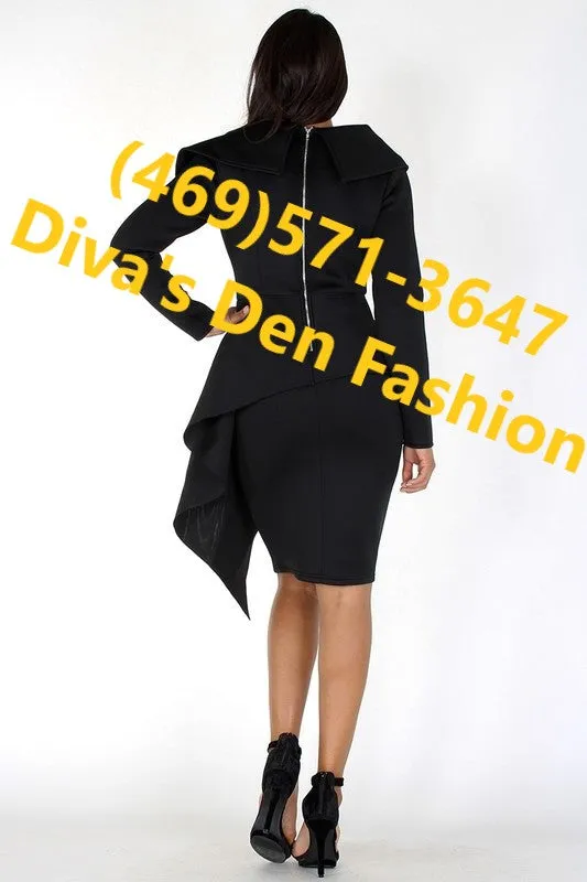 Draped Collar Midi Dress