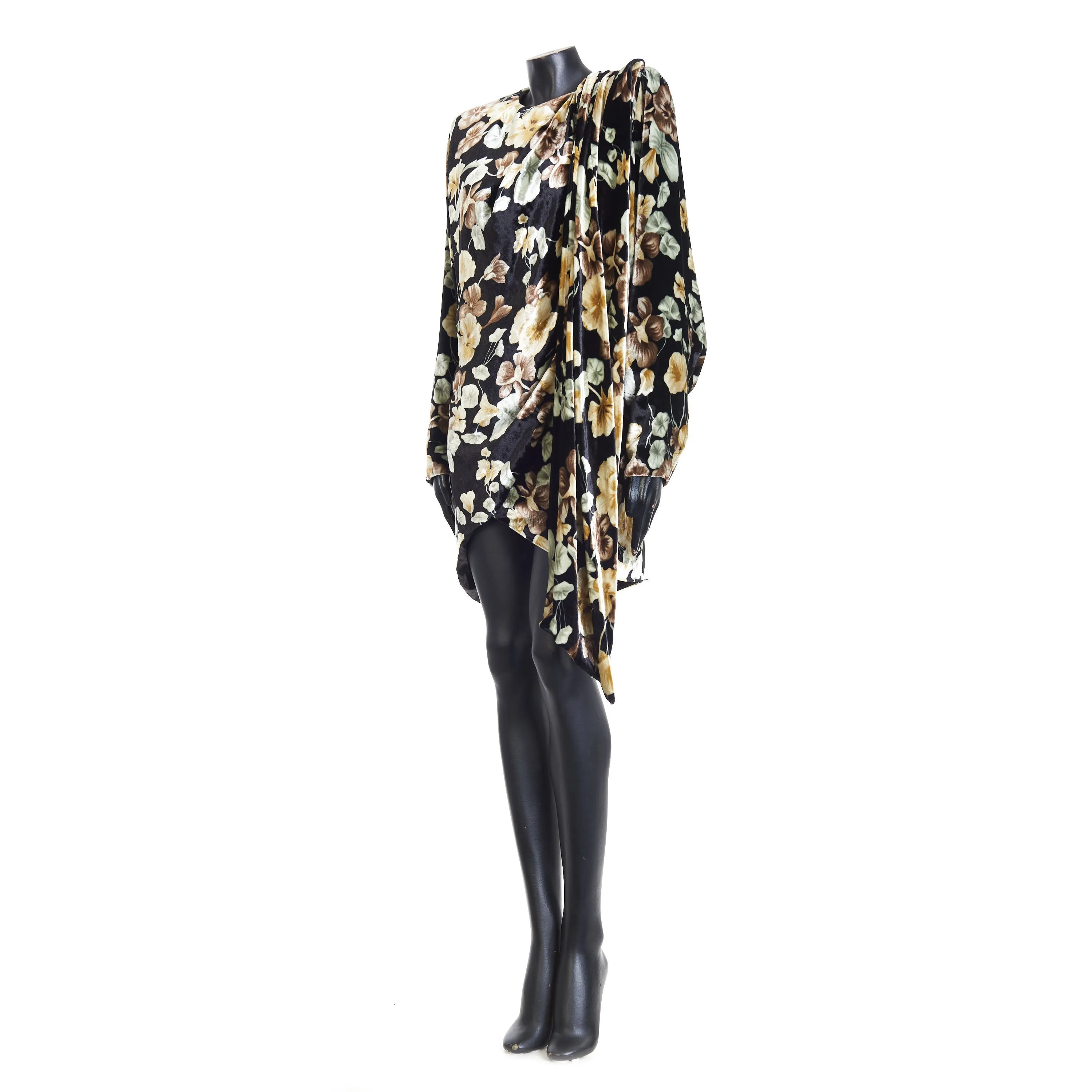 Draped Dress In Floral Velvet