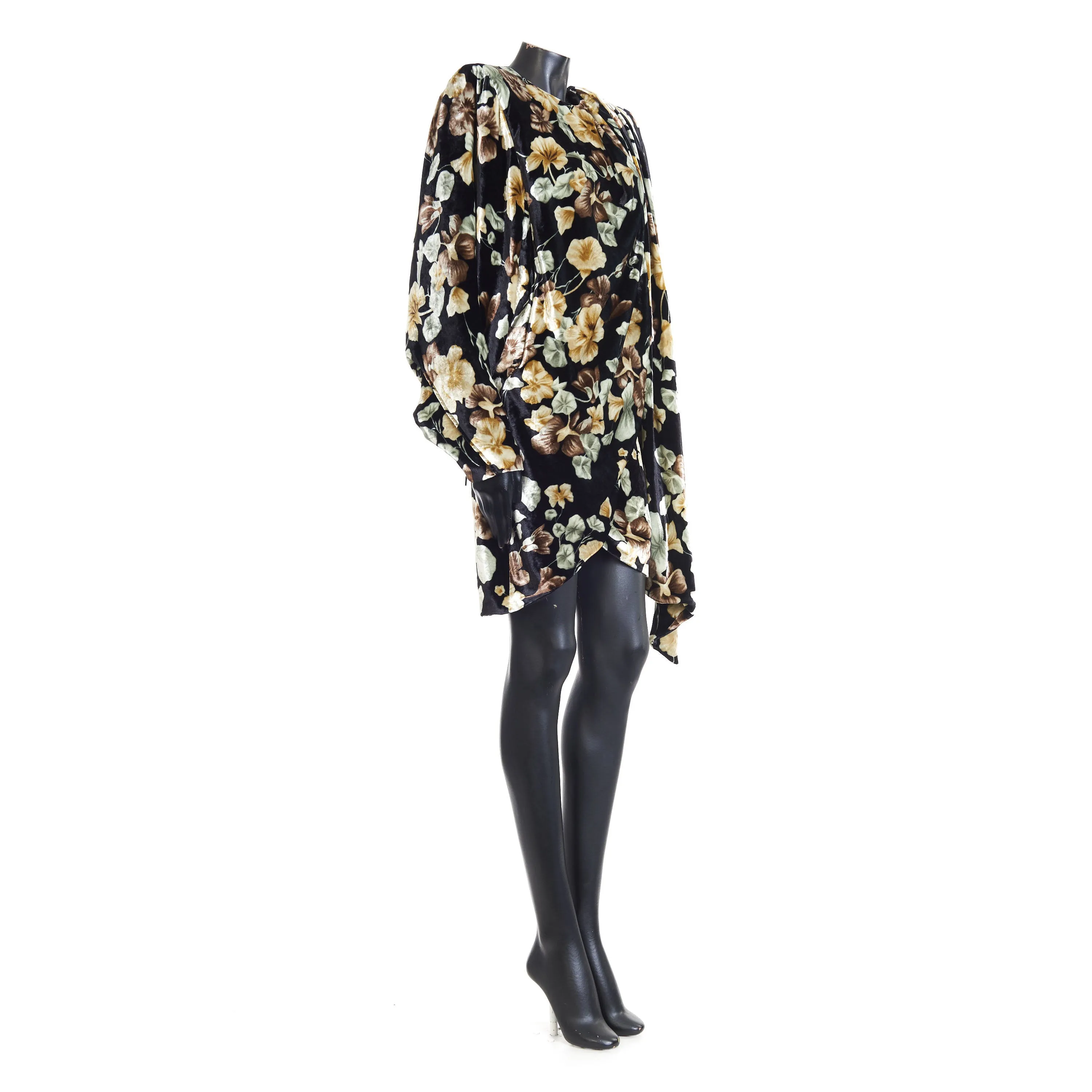 Draped Dress In Floral Velvet