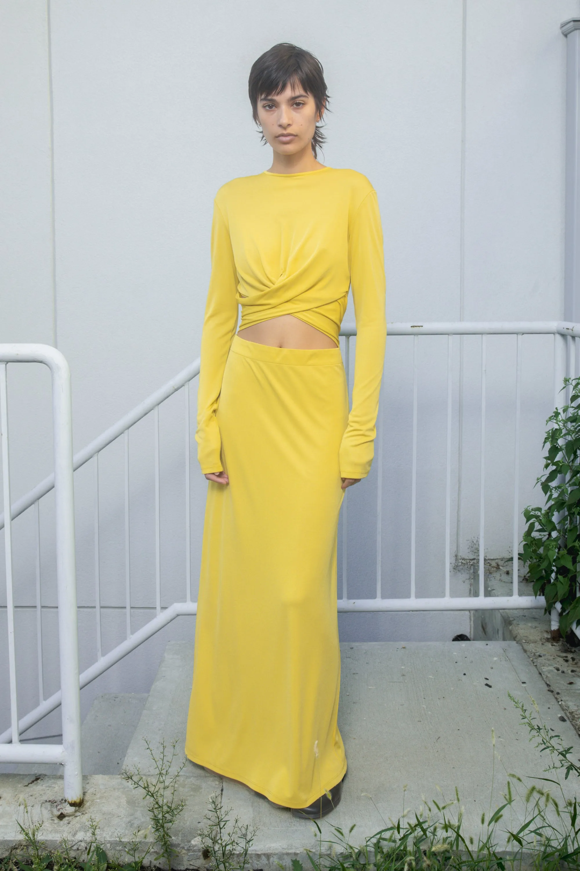 Draped Overlay Dress - Lemon