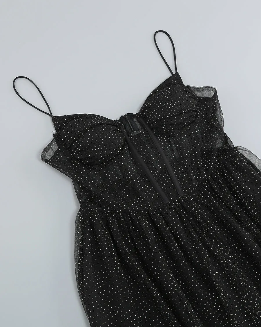 Draped Rhinestone Tulle Corset Maxi Dress