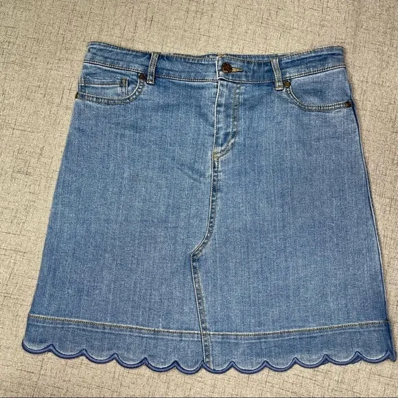 Draper James Scalloped High Rise Denim Jean Skirt Blue 4 Small