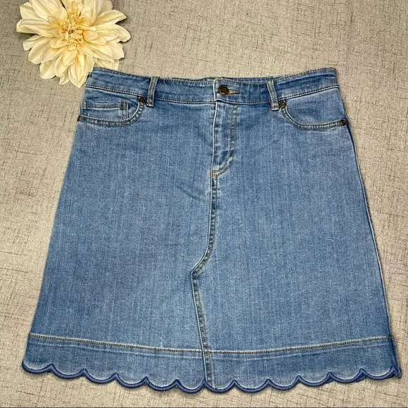 Draper James Scalloped High Rise Denim Jean Skirt Blue 4 Small
