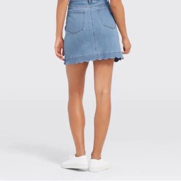 Draper James Scalloped High Rise Denim Jean Skirt Blue 4 Small