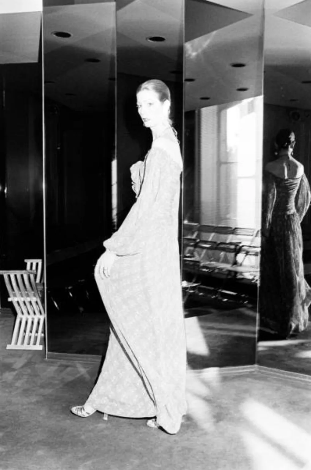 Dreamy Spring 1977 Givenchy Well Documented Off-Shoulder Floral Print Silk ChiffonDress