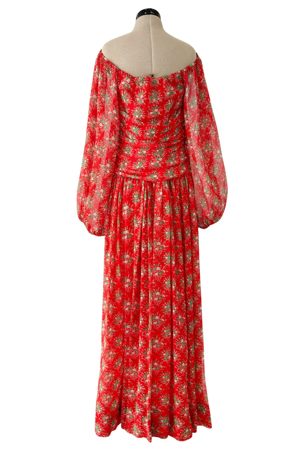 Dreamy Spring 1977 Givenchy Well Documented Off-Shoulder Floral Print Silk ChiffonDress