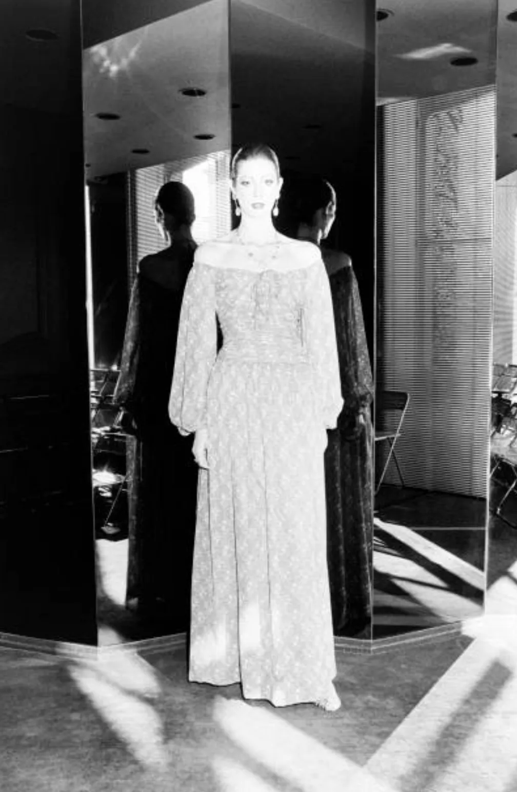 Dreamy Spring 1977 Givenchy Well Documented Off-Shoulder Floral Print Silk ChiffonDress