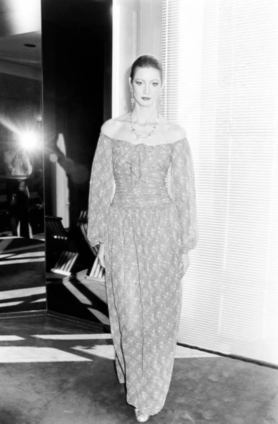 Dreamy Spring 1977 Givenchy Well Documented Off-Shoulder Floral Print Silk ChiffonDress