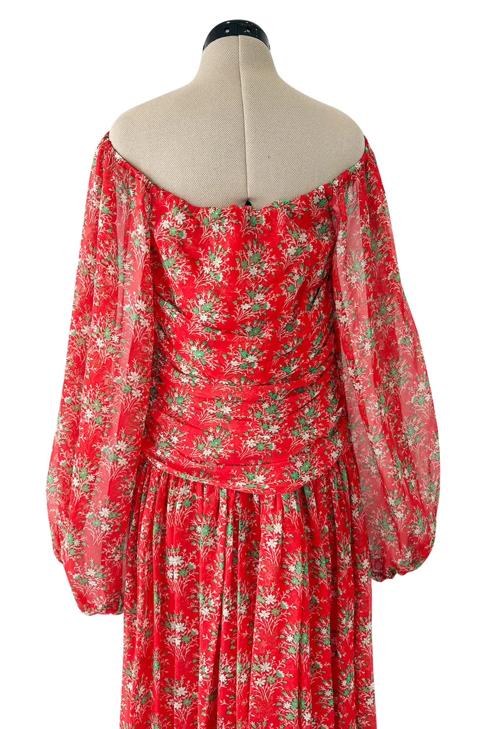 Dreamy Spring 1977 Givenchy Well Documented Off-Shoulder Floral Print Silk ChiffonDress