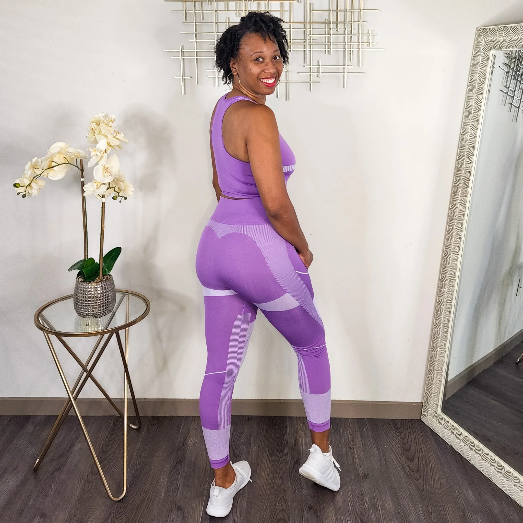 Easy And Simple | Seamless Racerback Top And Legging Set - Purple