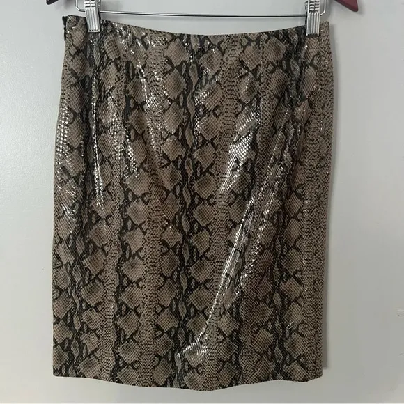 Eccoci Leather Snake Print Pencil Skirt Knee Length 4 Python Animal Lux Classy