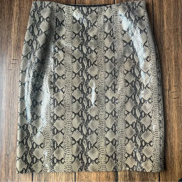 Eccoci Leather Snake Print Pencil Skirt Knee Length 4 Python Animal Lux Classy