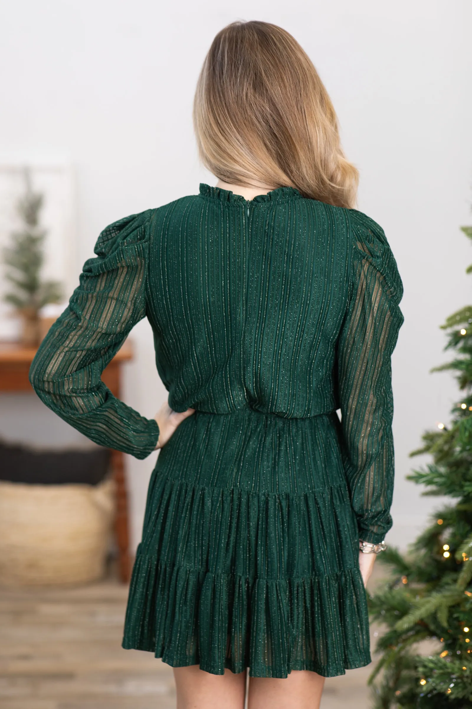 Emerald Green Long Sleeve Dress With Lurex