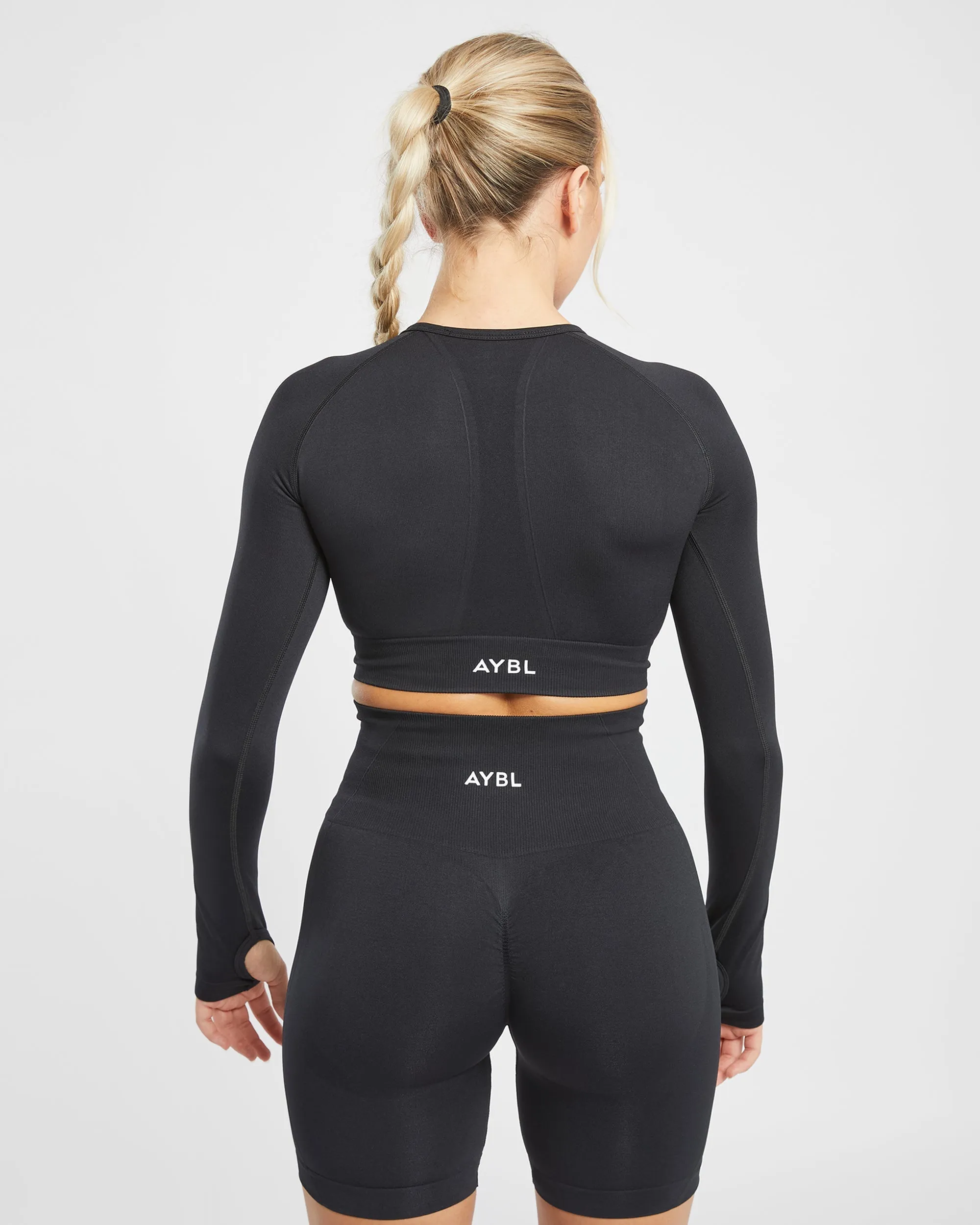 Empower Seamless Long Sleeve Crop Top - Black