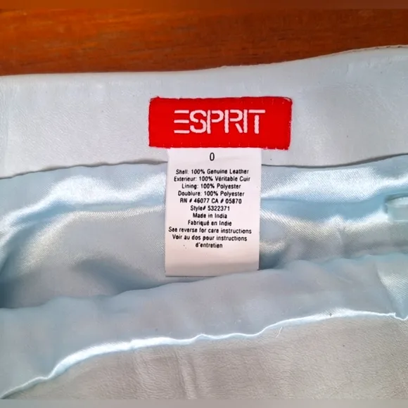 Esprit 90s Powder blue genuine leather satin lined mid rise A line raw hem skirt