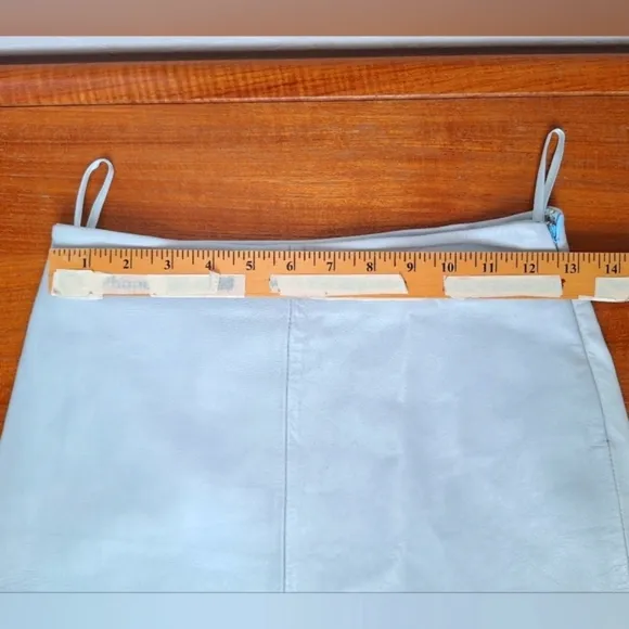 Esprit 90s Powder blue genuine leather satin lined mid rise A line raw hem skirt