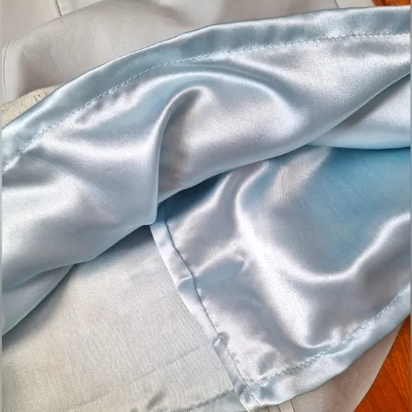 Esprit 90s Powder blue genuine leather satin lined mid rise A line raw hem skirt
