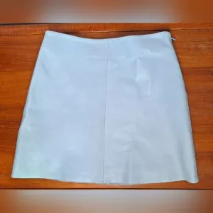Esprit 90s Powder blue genuine leather satin lined mid rise A line raw hem skirt