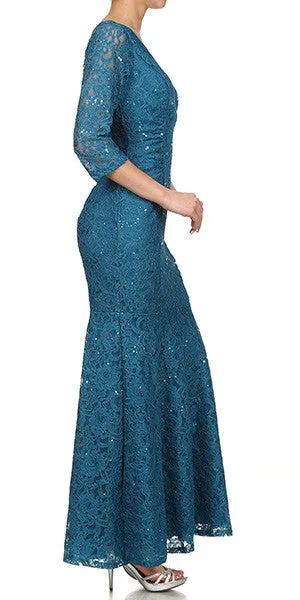 Eureka 2040 V-Neckline Lace Dress 3/4 Length Sleeves