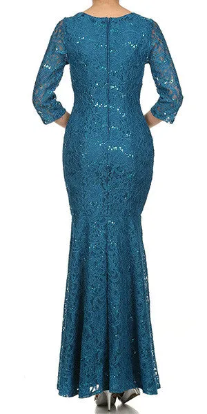 Eureka 2040 V-Neckline Lace Dress 3/4 Length Sleeves