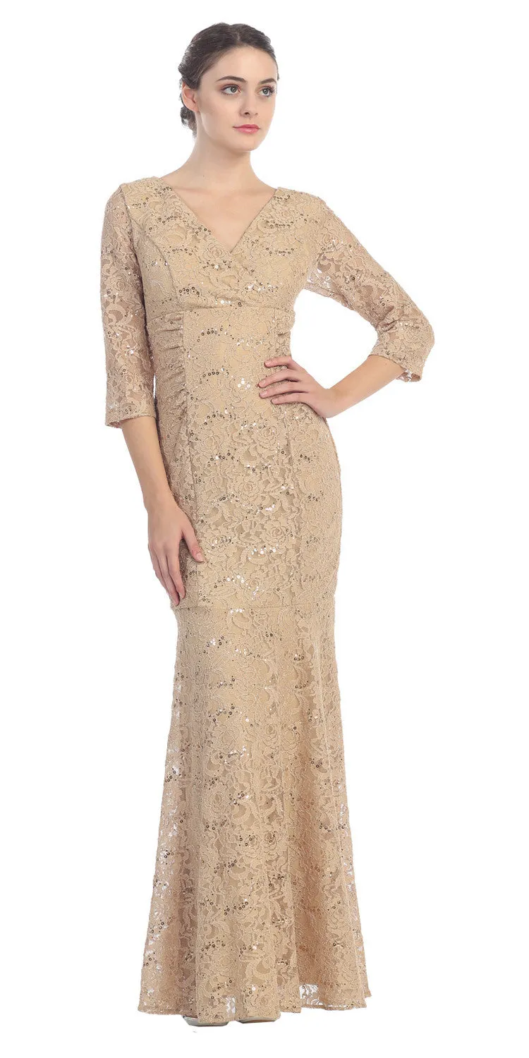 Eureka 2040 V-Neckline Lace Dress 3/4 Length Sleeves