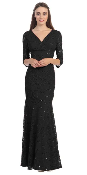 Eureka 2040 V-Neckline Lace Dress 3/4 Length Sleeves