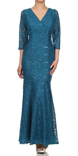 Eureka 2040 V-Neckline Lace Dress 3/4 Length Sleeves