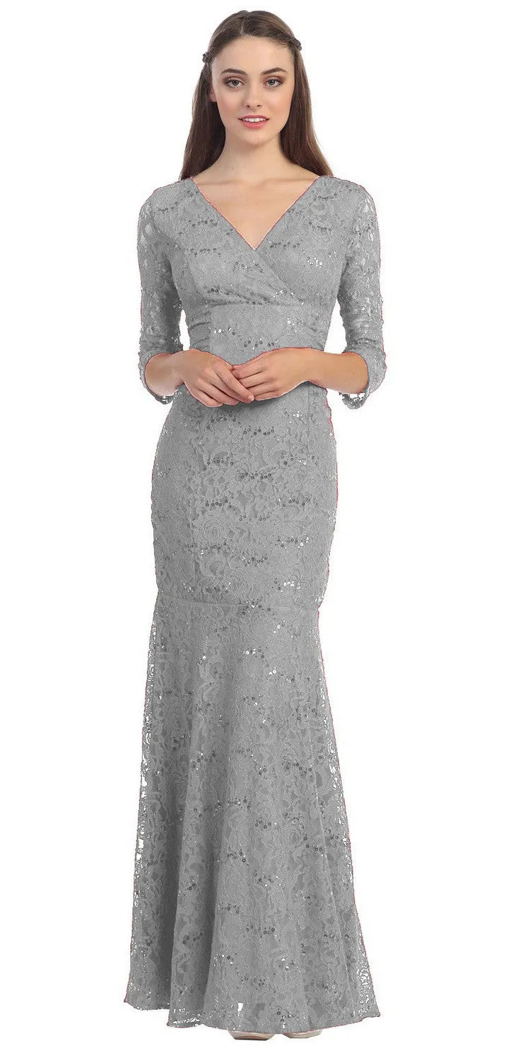 Eureka 2040 V-Neckline Lace Dress 3/4 Length Sleeves