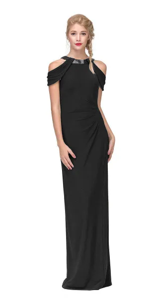 Eureka 7400 Cold-Shoulder Ruched Floor Length Dress