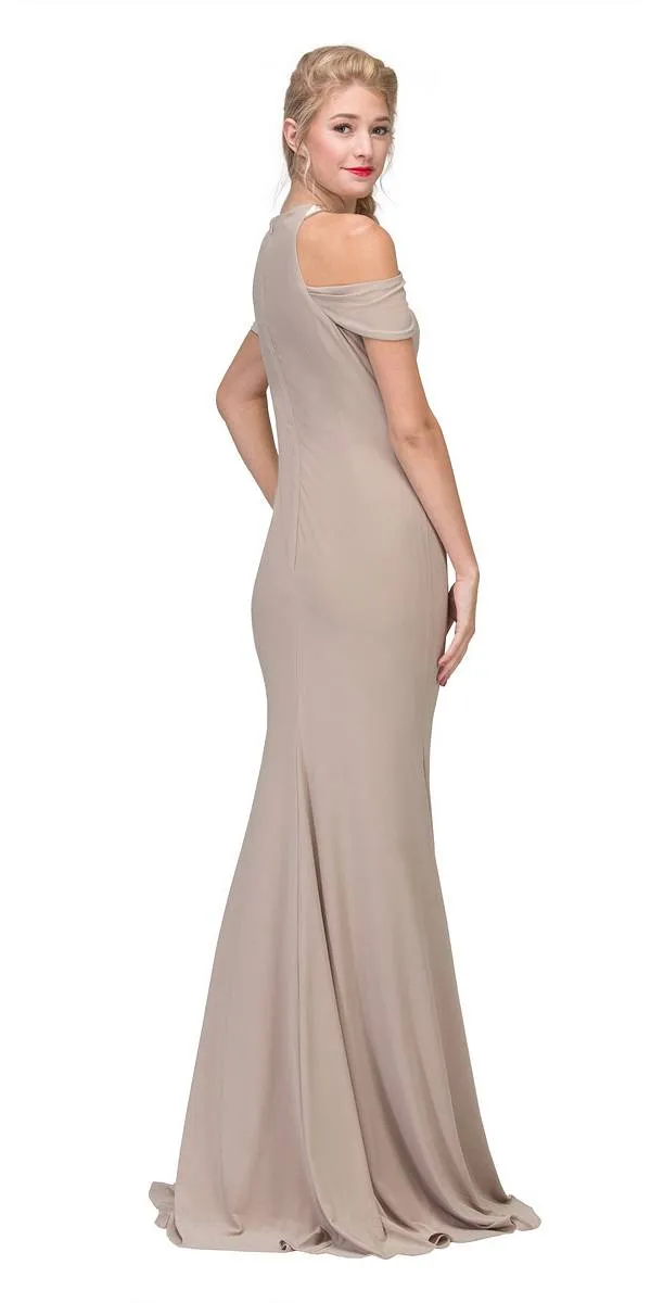 Eureka 7400 Cold-Shoulder Ruched Floor Length Dress