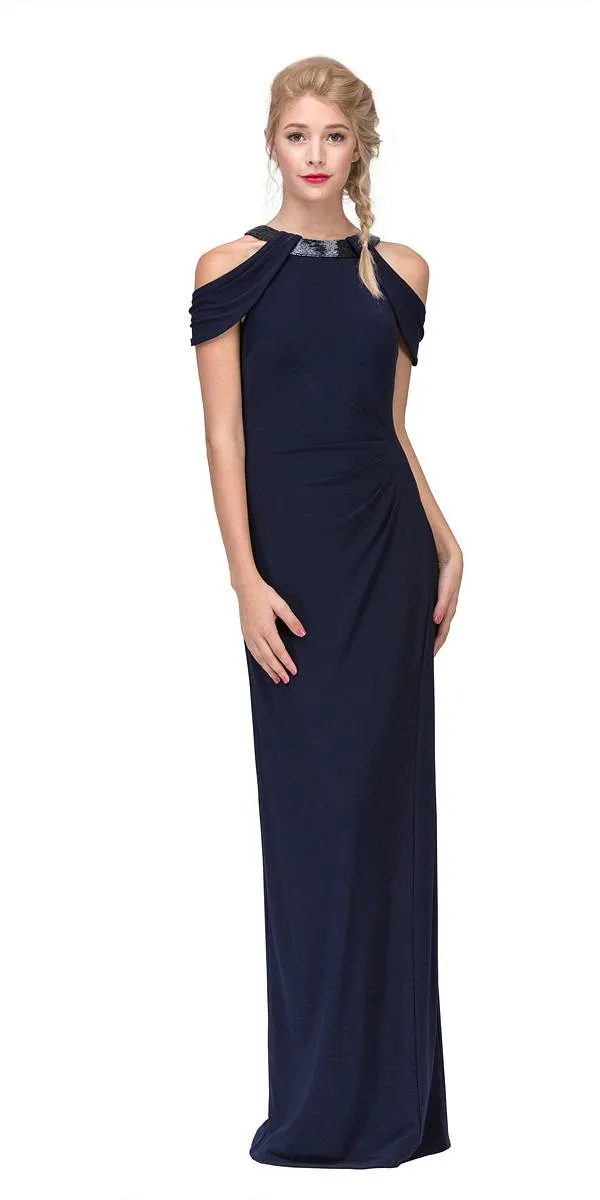 Eureka 7400 Cold-Shoulder Ruched Floor Length Dress