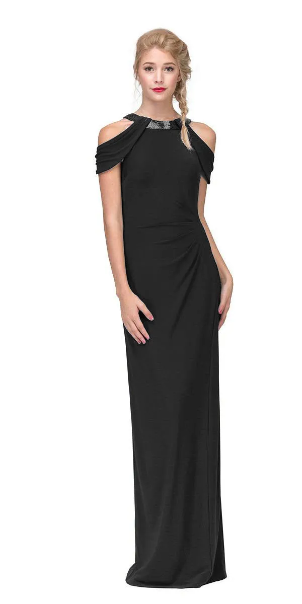 Eureka 7400 Cold-Shoulder Ruched Floor Length Dress