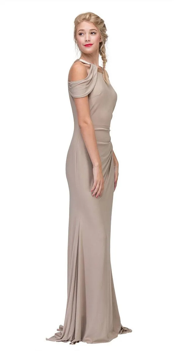 Eureka 7400 Cold-Shoulder Ruched Floor Length Dress