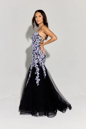 Eureka Fashion 9696 Long Mermaid Open Corset Back Iridescent Sequin Gown