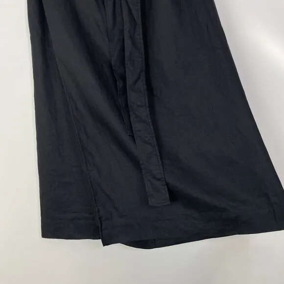 EVERLANE The Linen Wrap Skirt Black Size 12 Midi Tie Waist