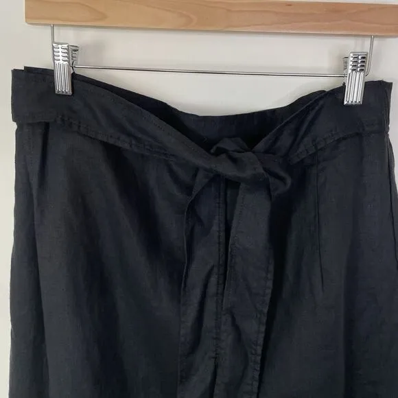 EVERLANE The Linen Wrap Skirt Black Size 12 Midi Tie Waist