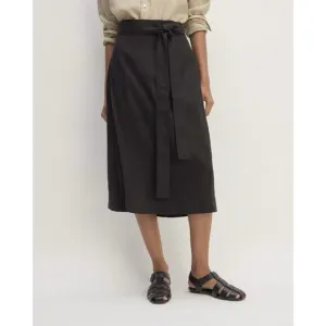 EVERLANE The Linen Wrap Skirt Black Size 12 Midi Tie Waist