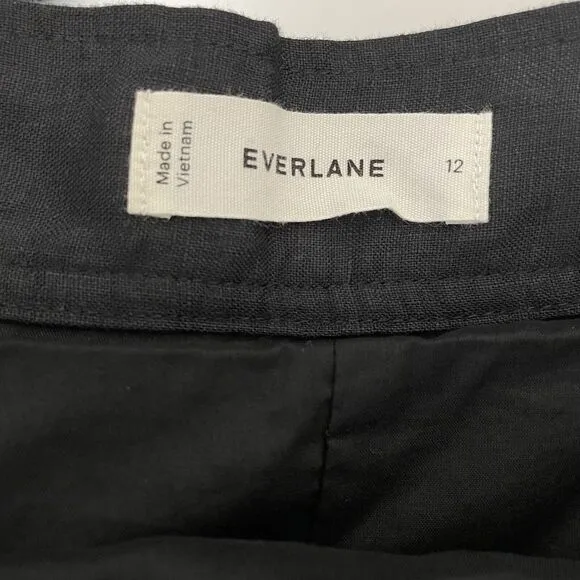 EVERLANE The Linen Wrap Skirt Black Size 12 Midi Tie Waist