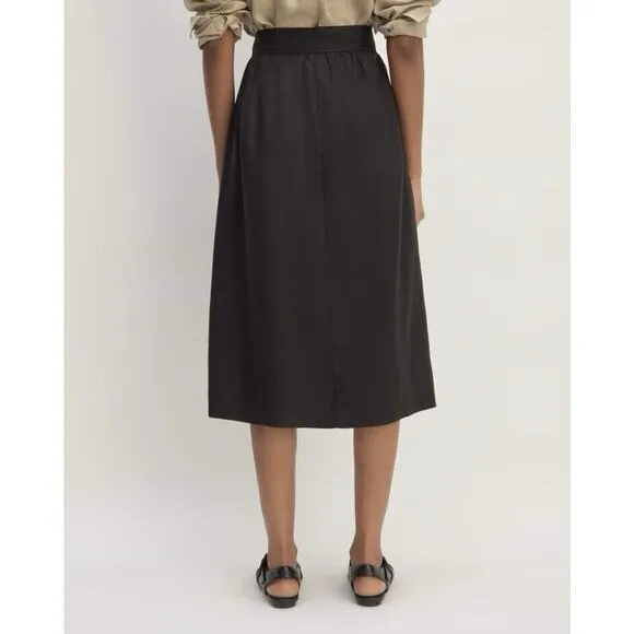 EVERLANE The Linen Wrap Skirt Black Size 12 Midi Tie Waist
