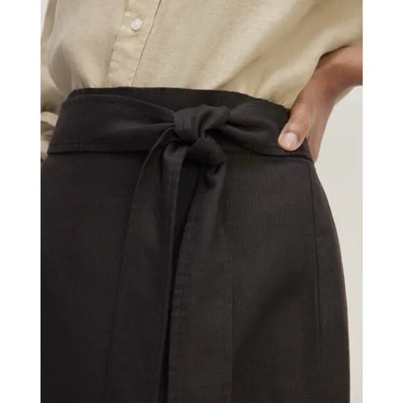 EVERLANE The Linen Wrap Skirt Black Size 12 Midi Tie Waist