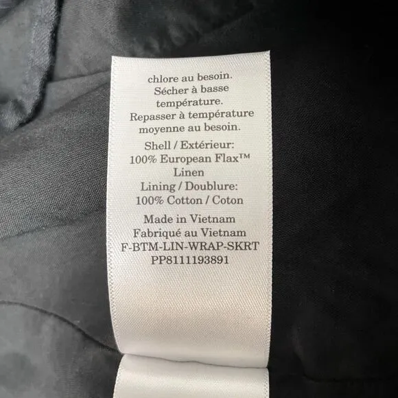 EVERLANE The Linen Wrap Skirt Black Size 12 Midi Tie Waist