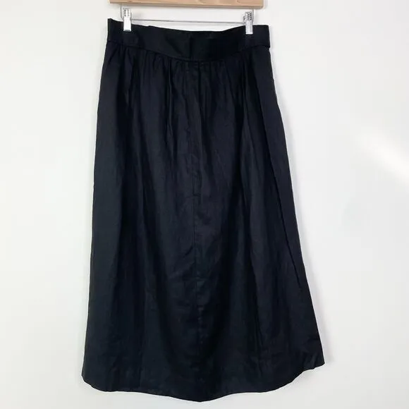 EVERLANE The Linen Wrap Skirt Black Size 12 Midi Tie Waist