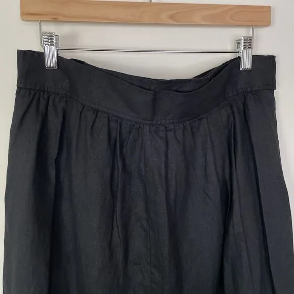 EVERLANE The Linen Wrap Skirt Black Size 12 Midi Tie Waist