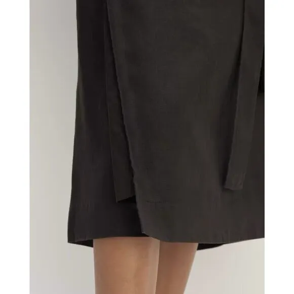 EVERLANE The Linen Wrap Skirt Black Size 12 Midi Tie Waist